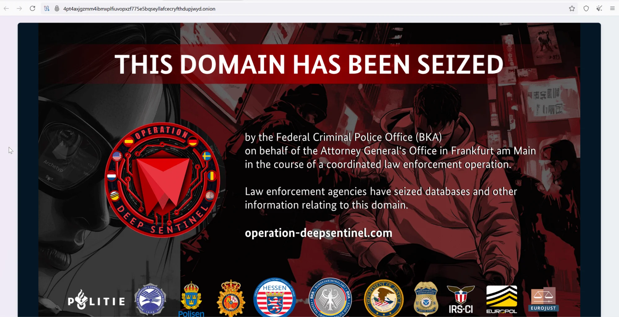 Seizure banner of Archetyp Market published as part of Operation Deep Sentinel by international law enforcement.
