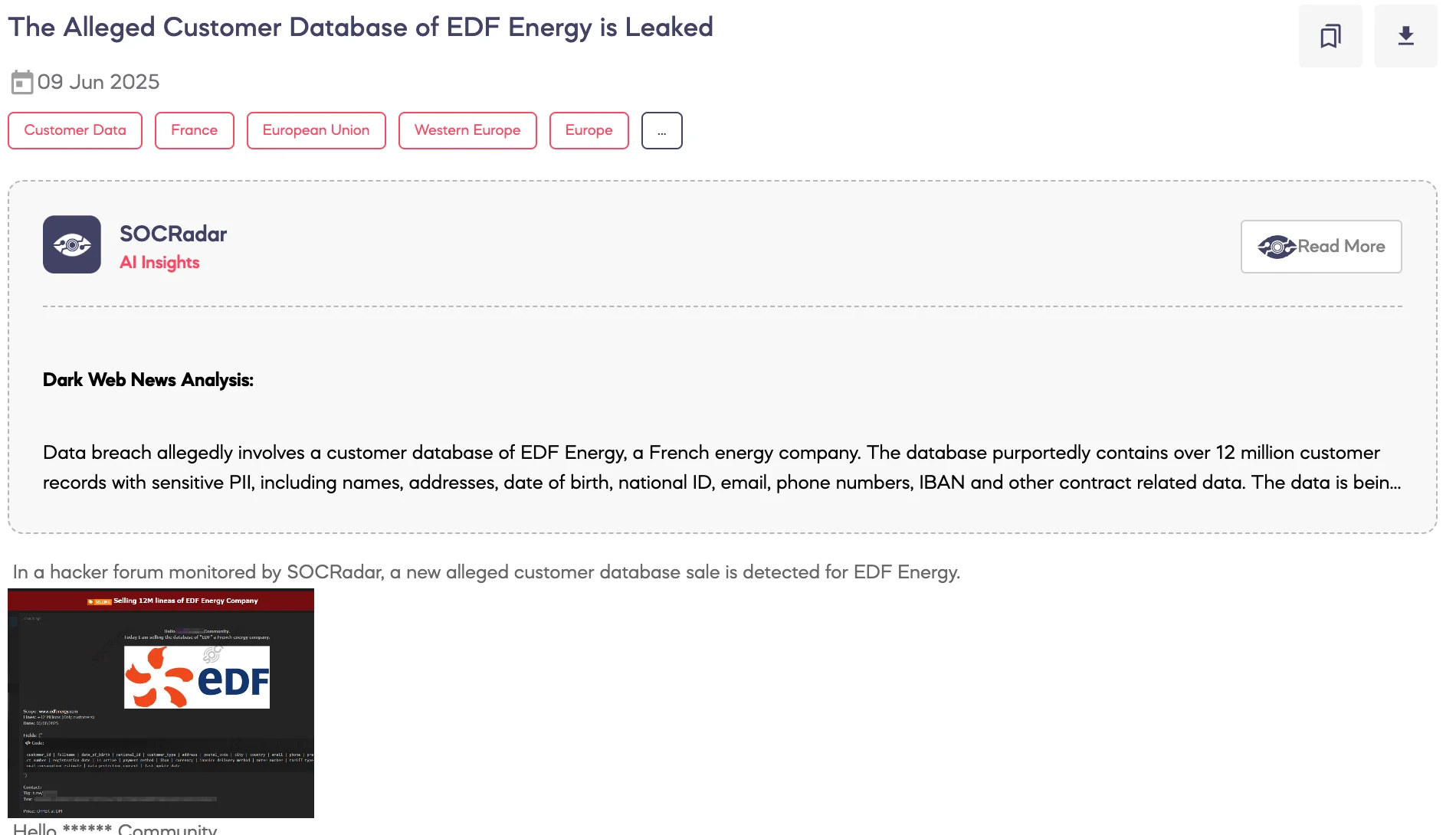 Alleged Customer Database of EDF Energy is Leaked