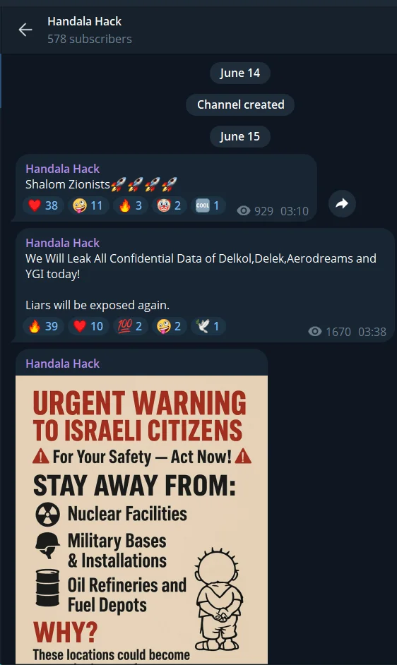 Handala Hack group quickly created a new channel.