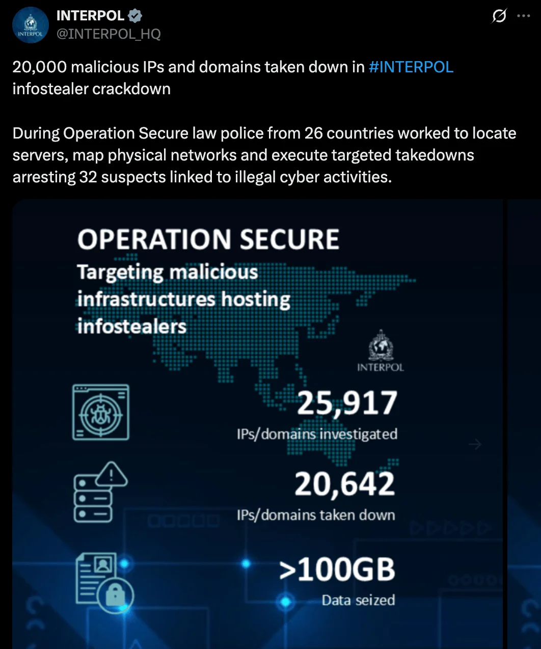 INTERPOL tweets about Operation Secure (X)