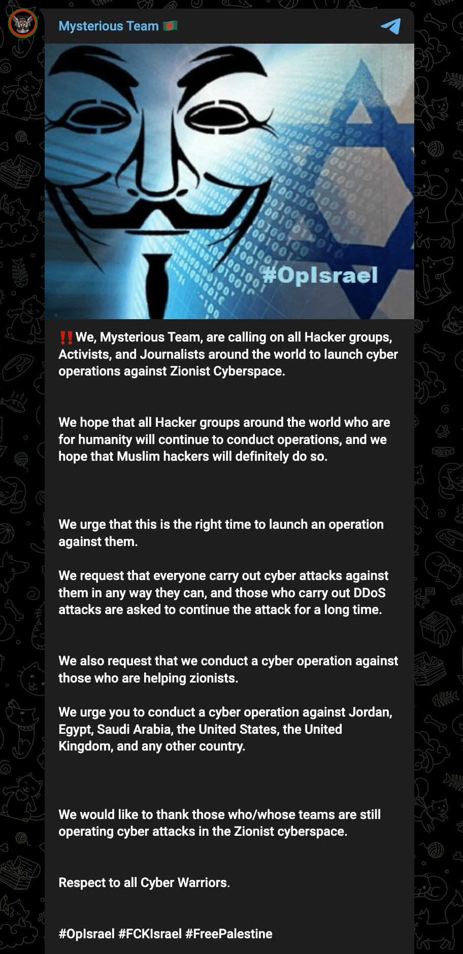 Mysterious Team Bangladesh’s Telegram post