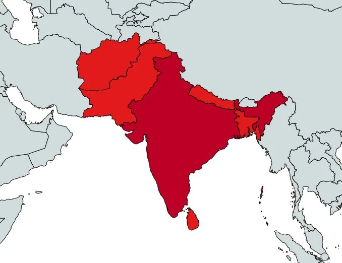 Map showing countries targeted by APT36 (created with MapChart)