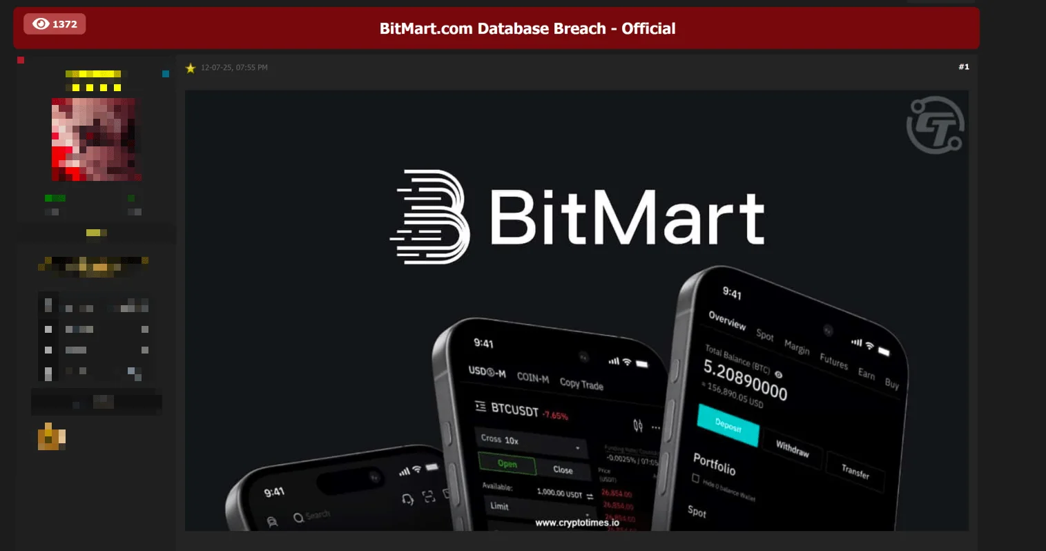 Alleged Database of BitMart is Leaked, BitMart Breach