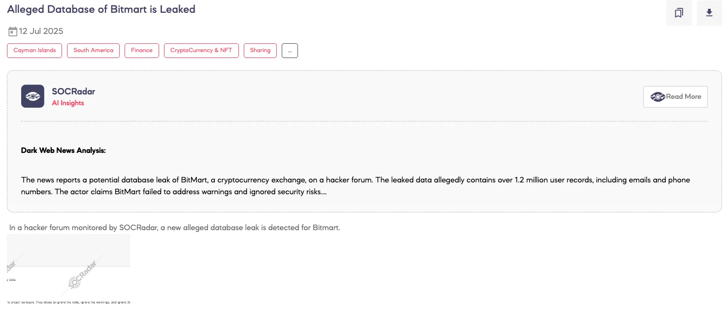 Alleged Database of BitMart is Leaked