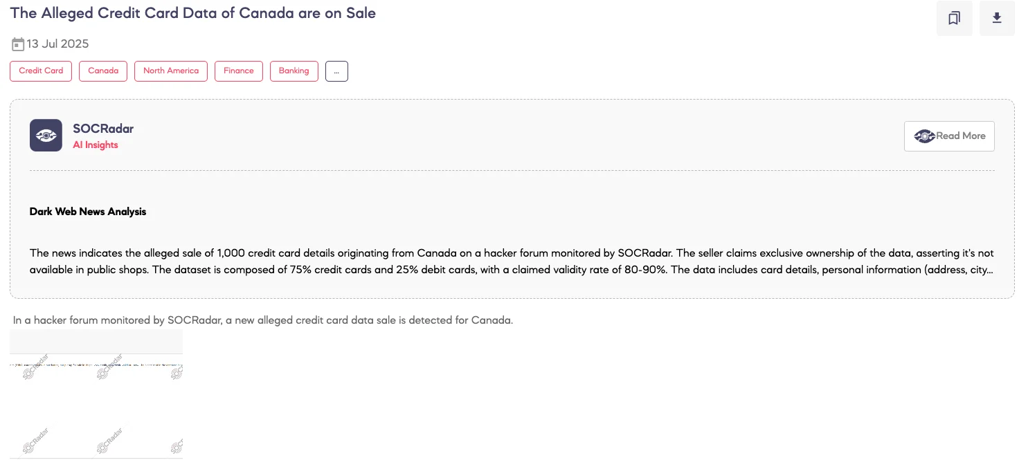 Alleged Credit Card Data of Canada are on Sale