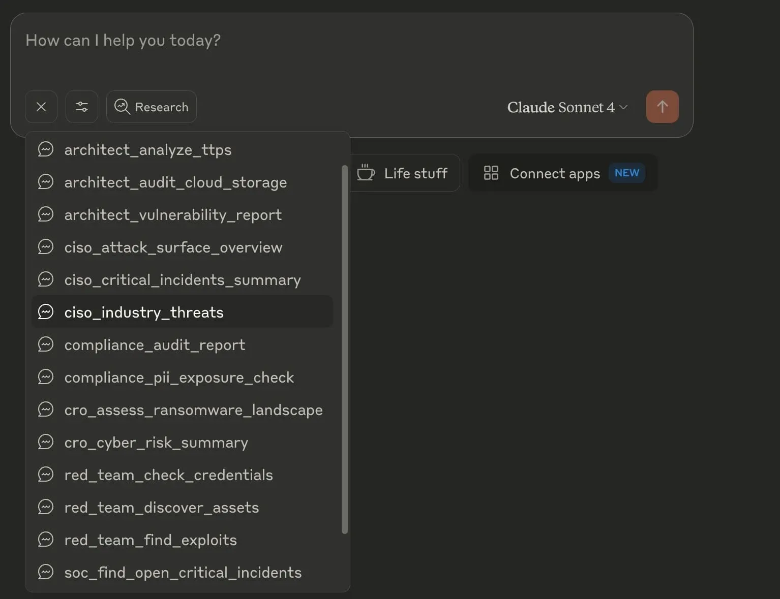 Prompt list of available SOCRadar templates, ready to launch in conversation.