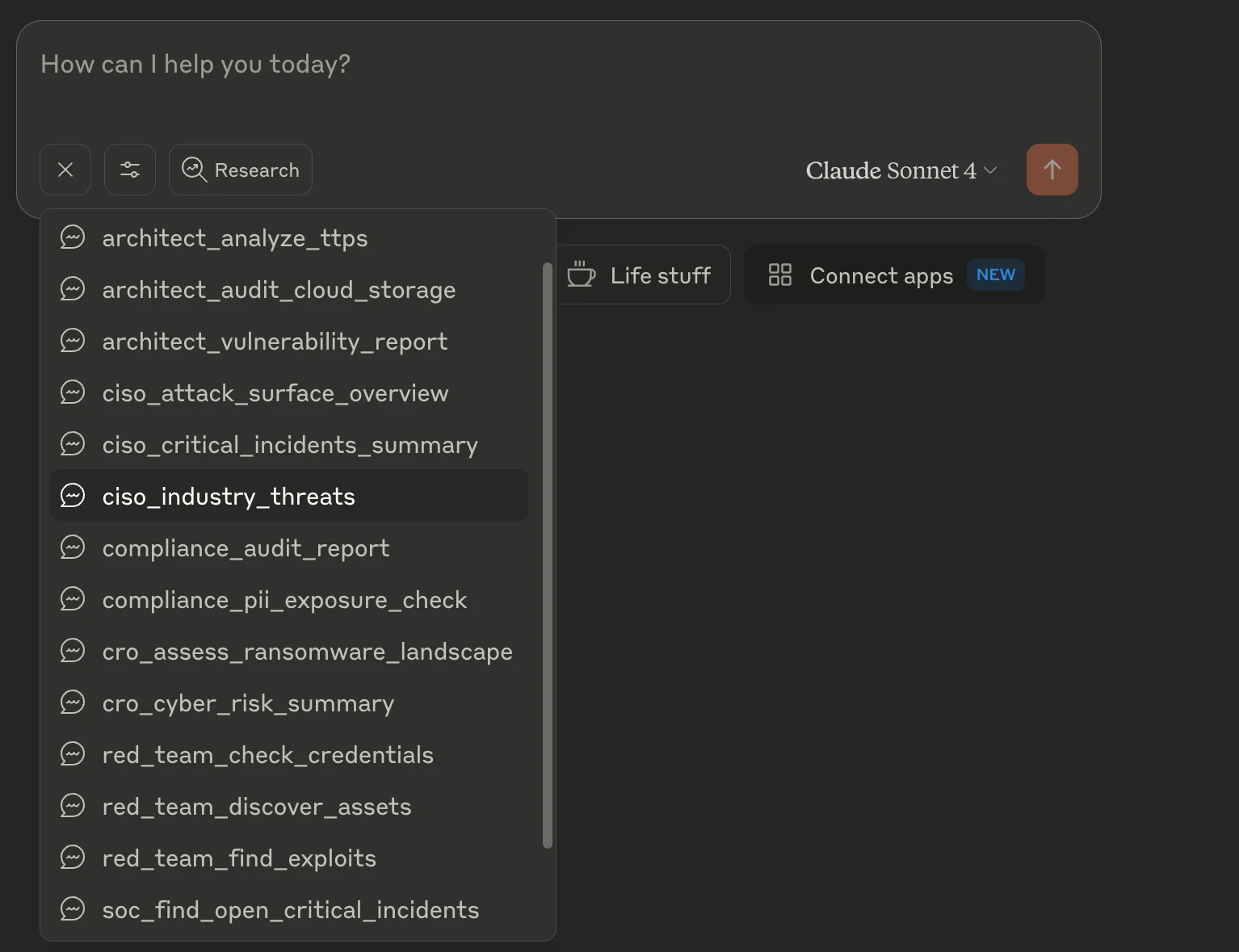 You can launch predefined prompts from the tools menu.