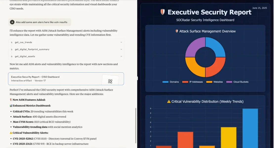 SOCRadar MCP Server enhances AI responses with deep insights – pulling live data on threat actors, tracking CVEs, enriching IOCs, and monitoring exposed assets, among many other capabilities.