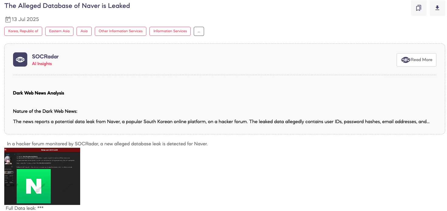 Alleged Database of Naver is Leaked