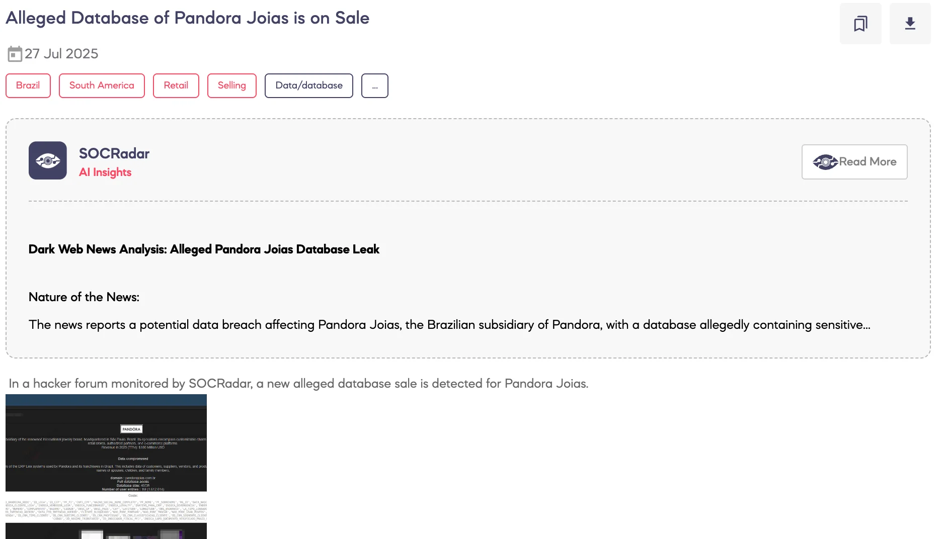 Alleged Database of Pandora Joias is on Sale