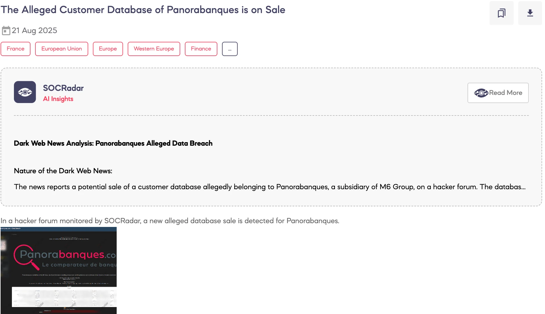 Alleged Customer Database of Panorabanques is on Sale
