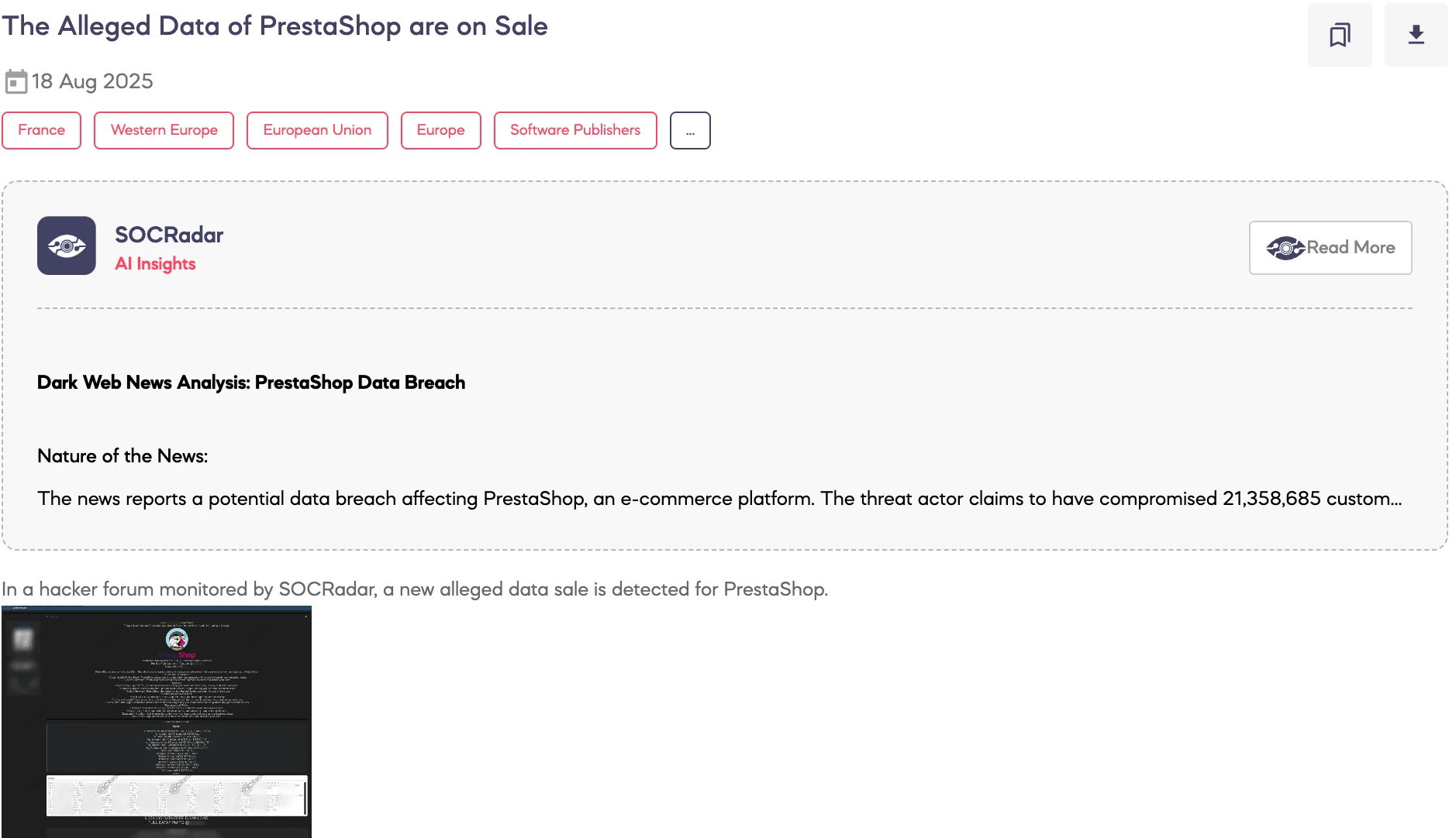 Alleged Database of PrestaShop is on Sale