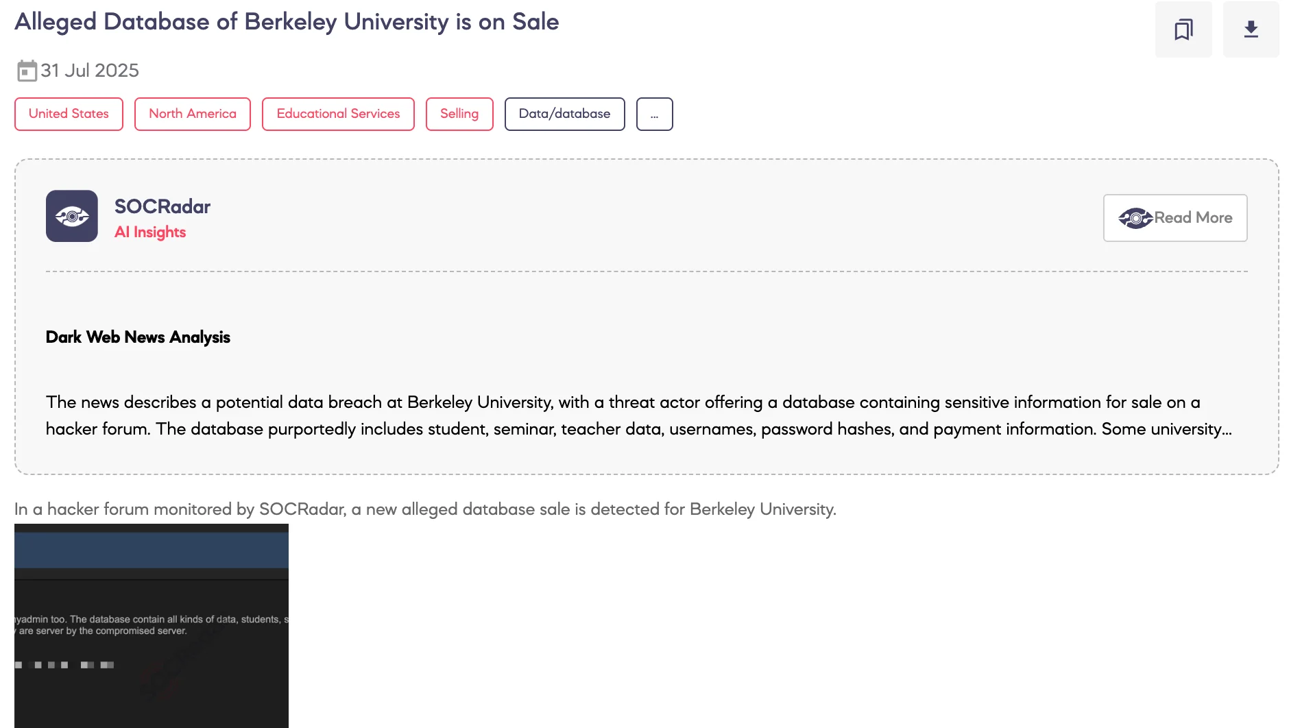 Alleged Database of Berkeley University Is on Sale