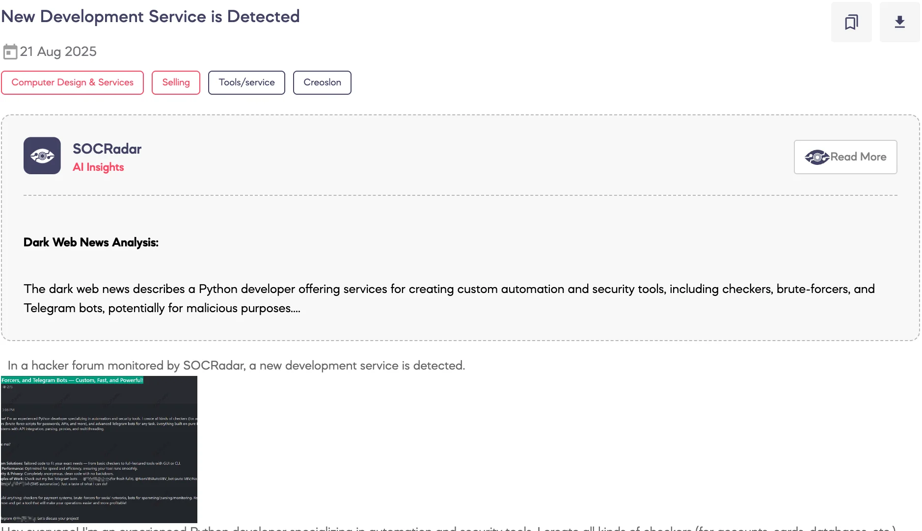 New Development Service is Detected