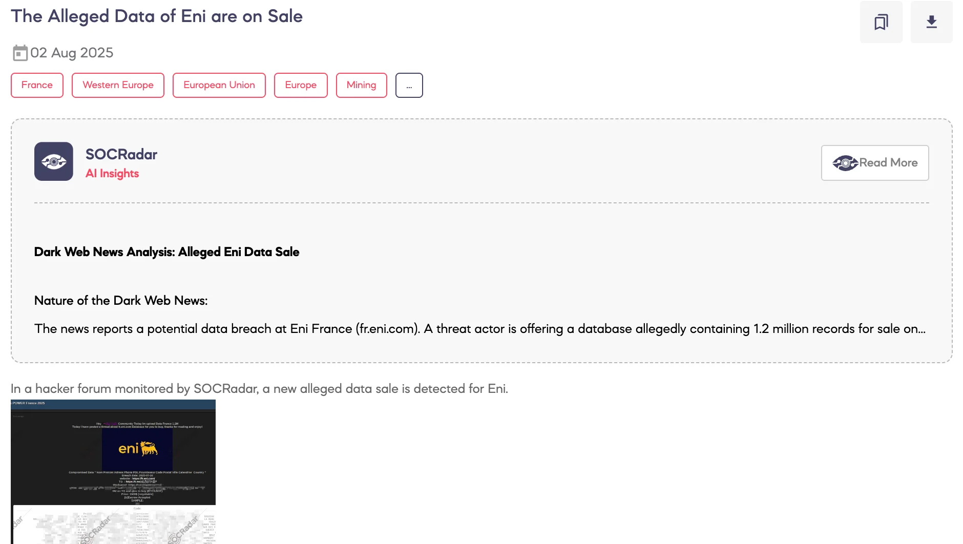 Alleged Data of Eni Are on Sale