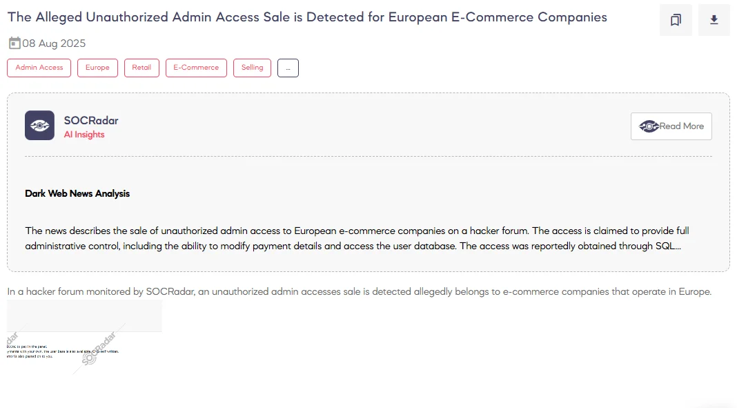 Alleged Unauthorized Admin Access for European E-Commerce Companies