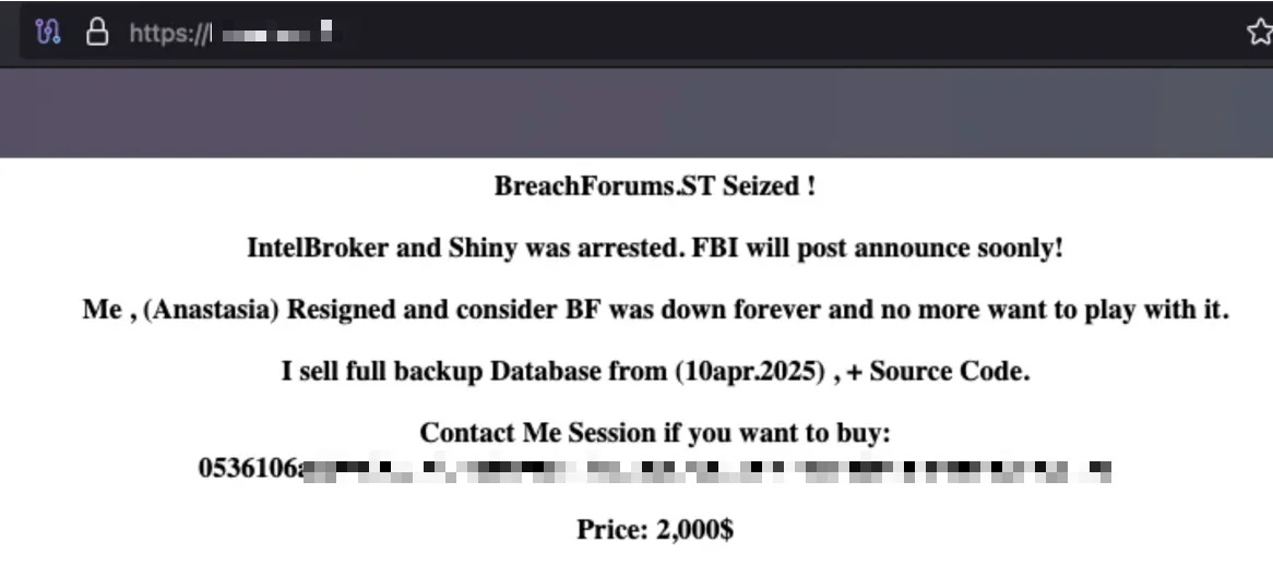 On April 25, a threat actor posted this message claiming arrests and offering data for sale, followed shortly after by an official law enforcement announcement