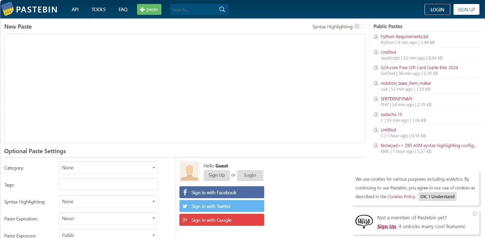 Pastebin.com, one of the most popular paste sites on the web
