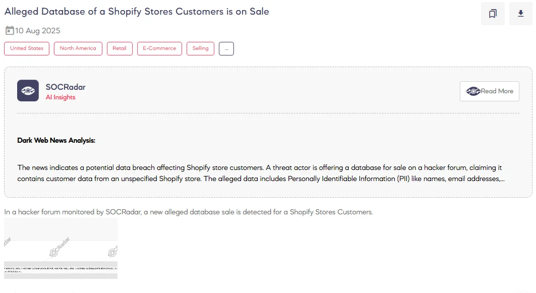 Alleged Database of Shopify Store Customers on Sale