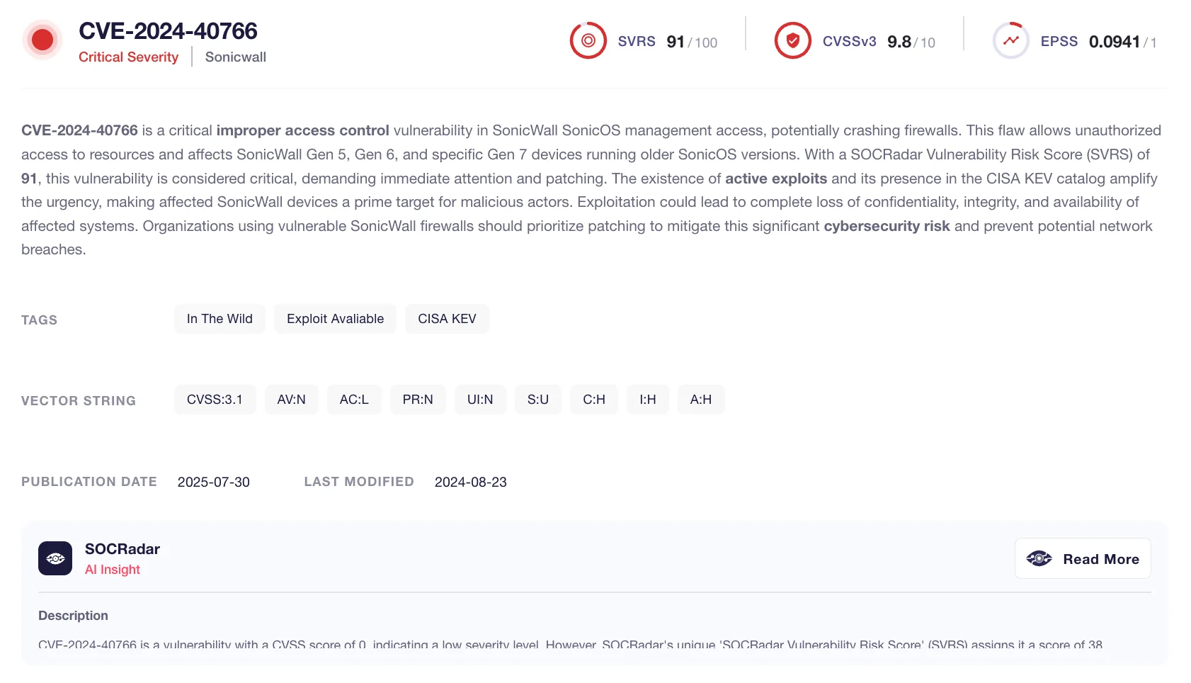 Details of CVE-2024-40766 (SOCRadar Labs CVE Radar)