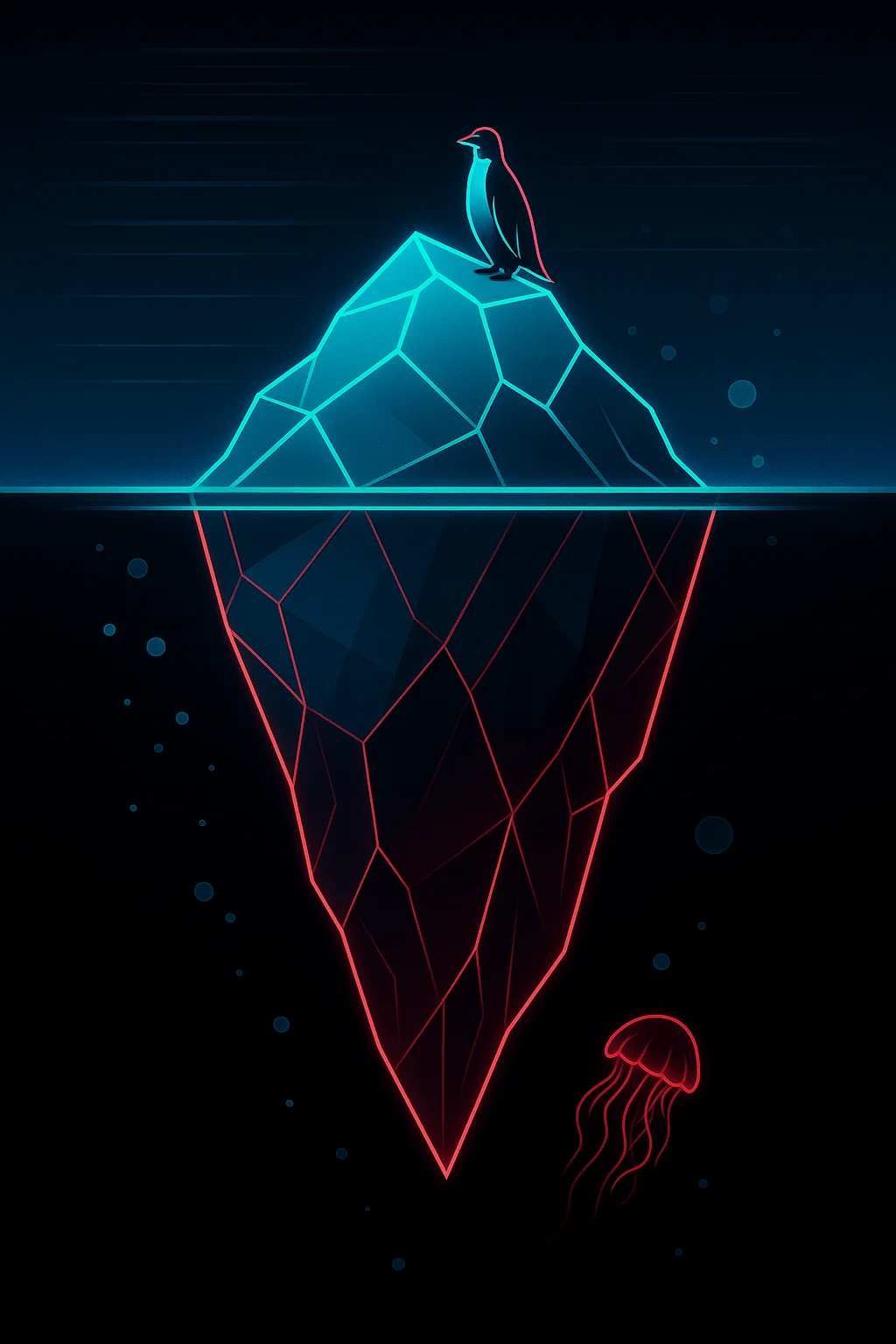 Illustration showing the Surface, Deep, and Dark Web as layers of an iceberg.