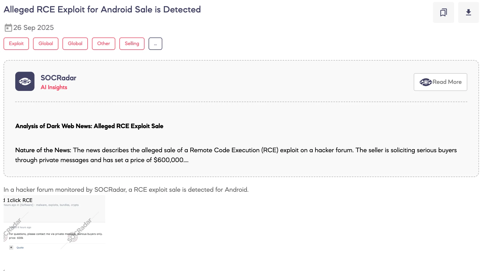 Alleged RCE Exploit for Android Sale is Detected