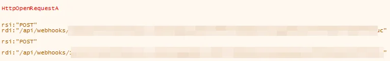 BQTLock using HttpOpenRequestA to send stolen data via Discord webhooks