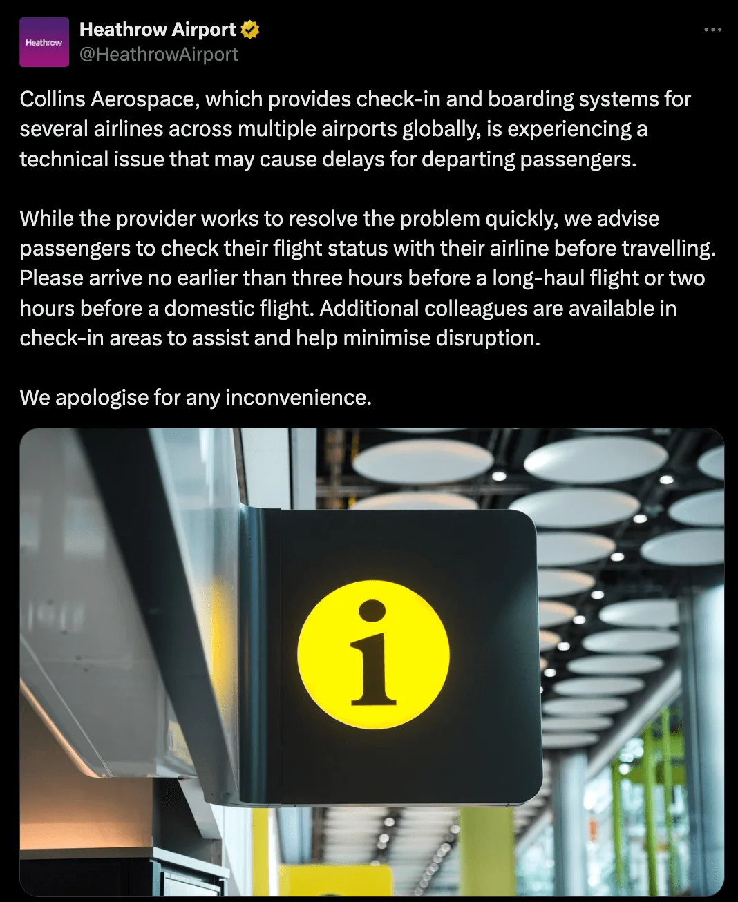 Heathrow Airport’s statement on September 20, 2025 (X)