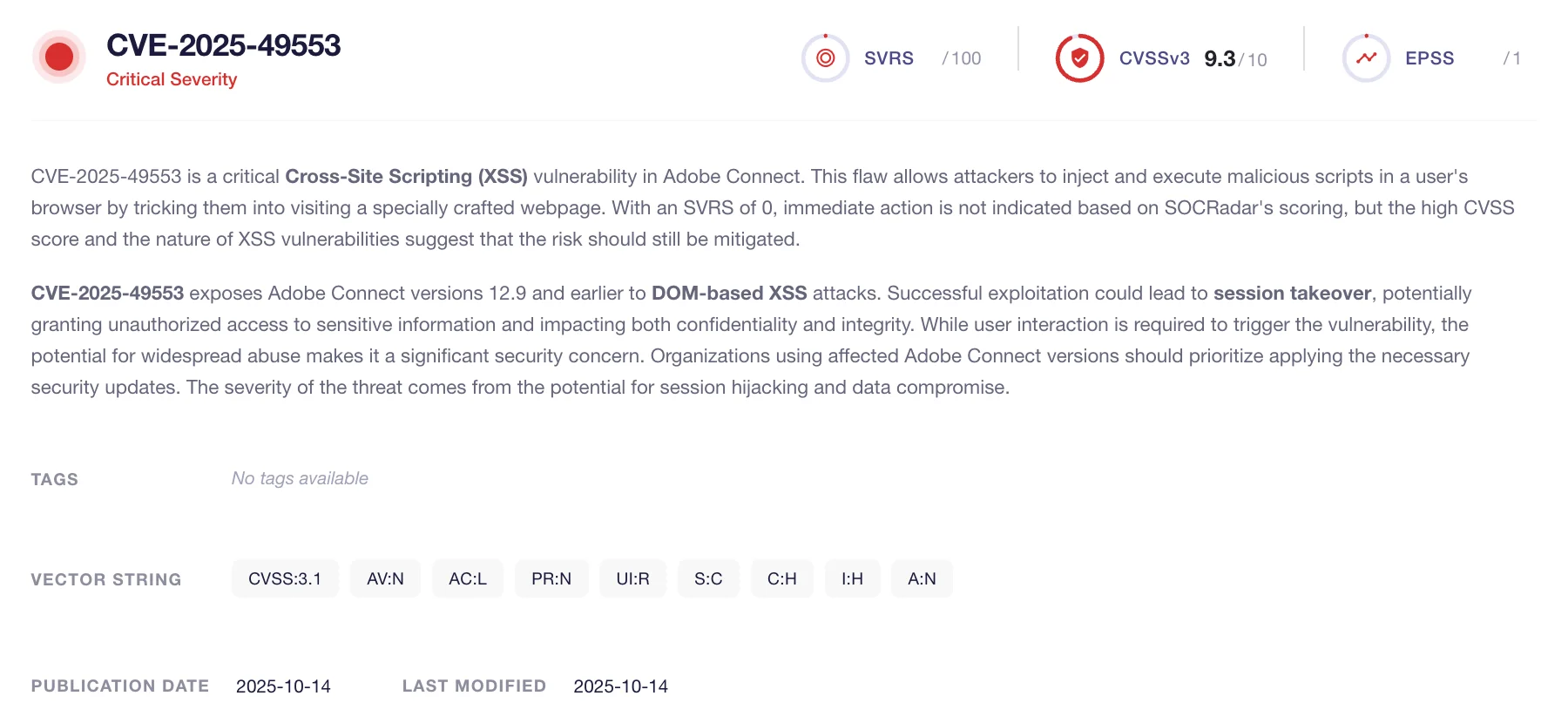CVE-2025-49553 (SOCRadar Labs CVE Radar)