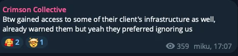 The threat actors claim they have also gained access to Red Hat's client infrastructure.