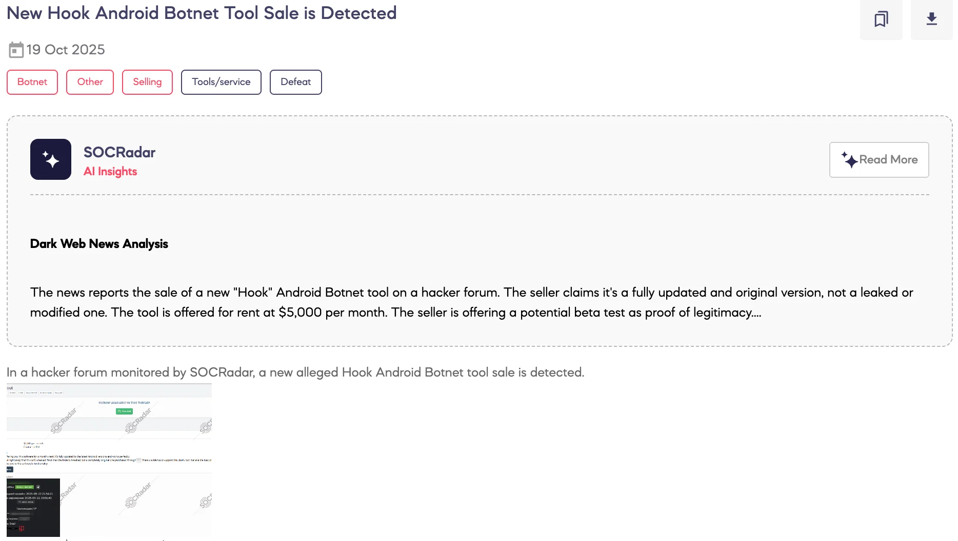 New Hook Android Botnet Tool Sale is Detected