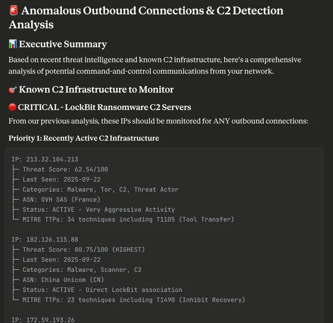 The MCP server can monitor critical alarms to generate analysis of malicious detections