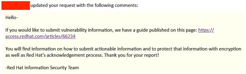 Red Hat’s initial response to the threat actor (@IntCyberDigest on X)