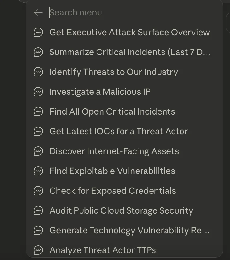 Some predefined prompts available with SOCRadar MCP Server