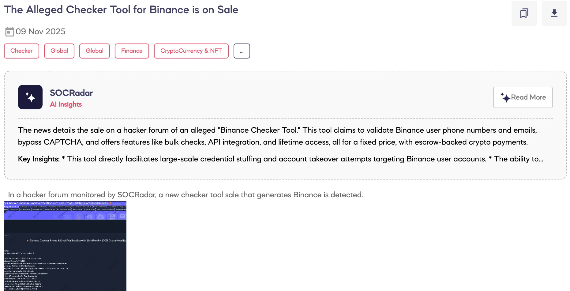 Alleged Checker Tool for Binance is on Sale