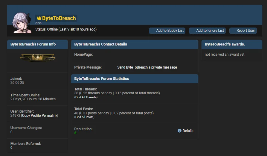 ByteToBreach’s profile in DarkForums