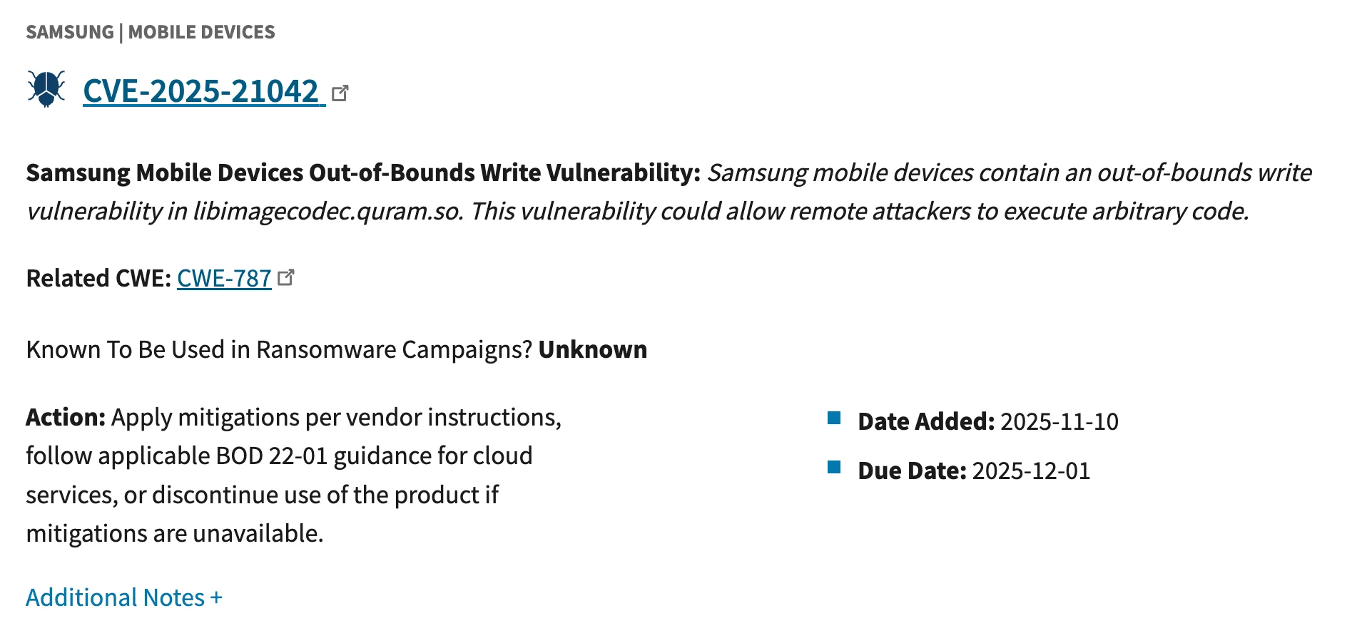 CVE-2025-21042 listed on CISA’s KEV catalog