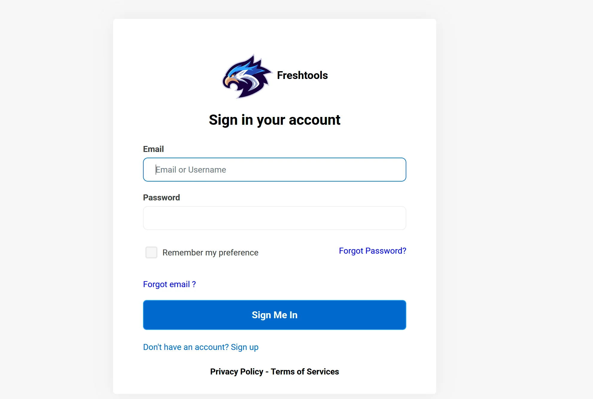 FreshTools login page