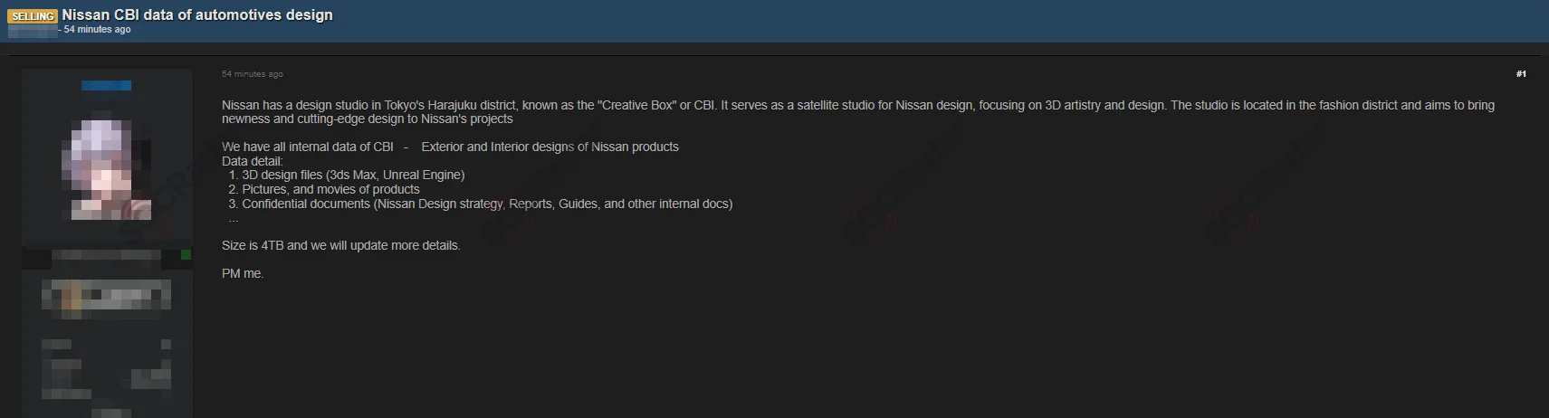 Dark Web Forum Post Related to Creative Box Inc. - Source: SOCRadar Dark Web News