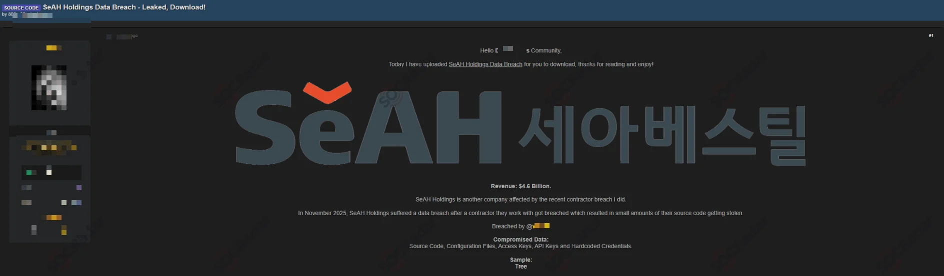 The Alleged Data of SeAH Holdings are Leaked