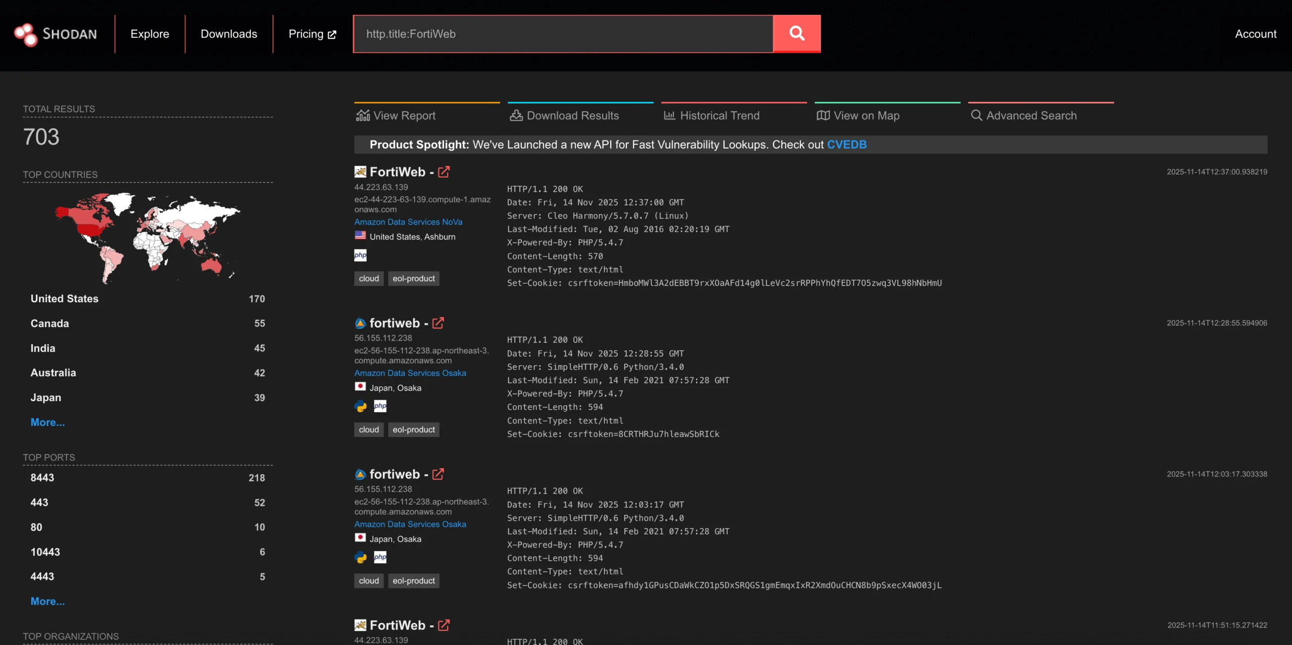 Exposed FortiWeb instances (Shodan)