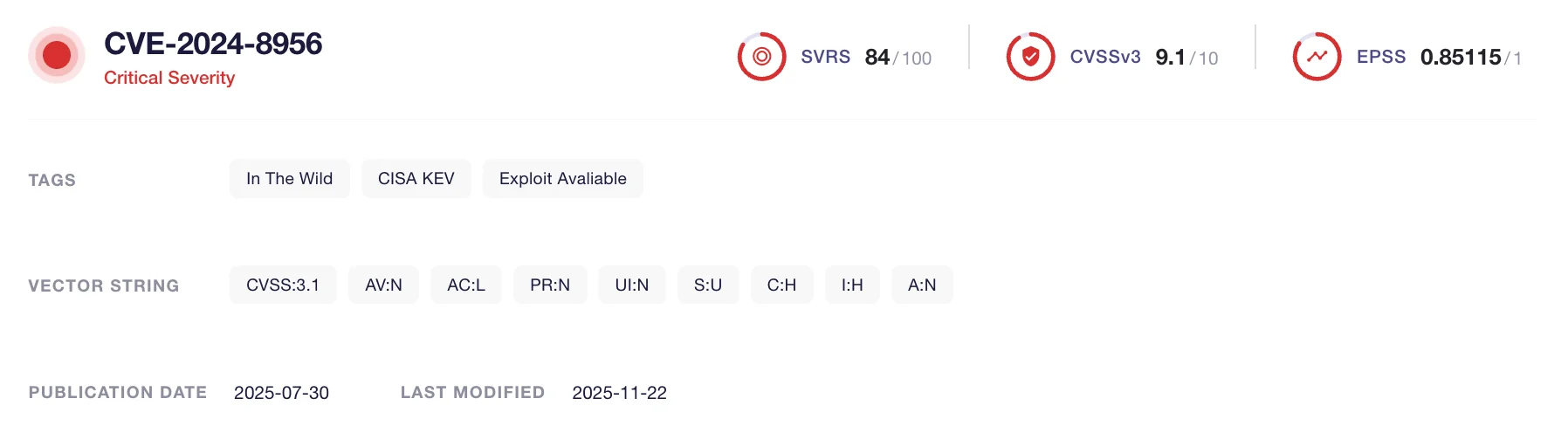 Details of CVE-2024-8956 (SOCRadar Vulnerability Intelligence)