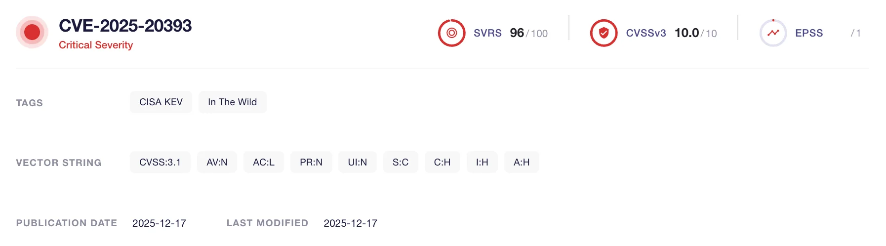 Details of CVE-2025-20393 (SOCRadar Vulnerability Intelligence)