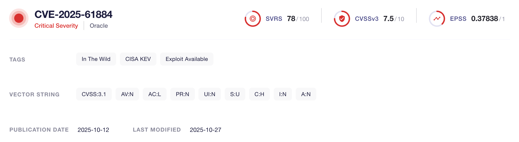 CVE-2025-61884 (SOCRadar Vulnerability Intelligence)