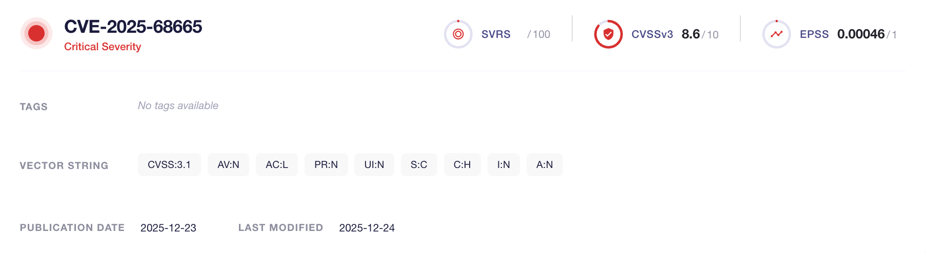 CVE-2025-68665 (SOCRadar Vulnerability Intelligence) 