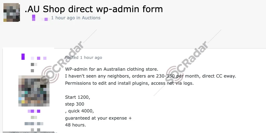 AU shop direct wp-admin form – with explicit permission to install plugins (SOCRadar Dark Web News)