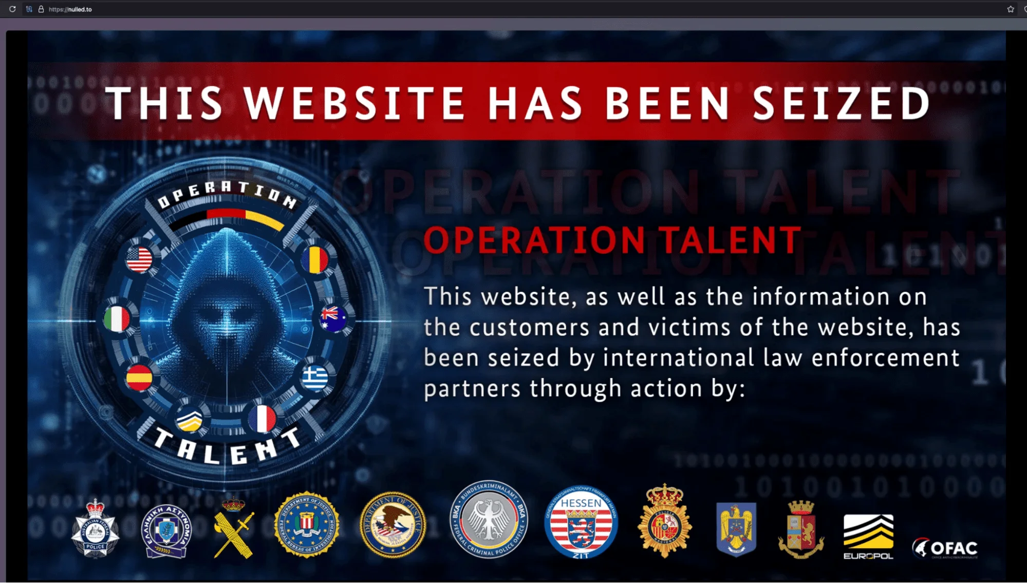 Seizure announcement for Nulled forum