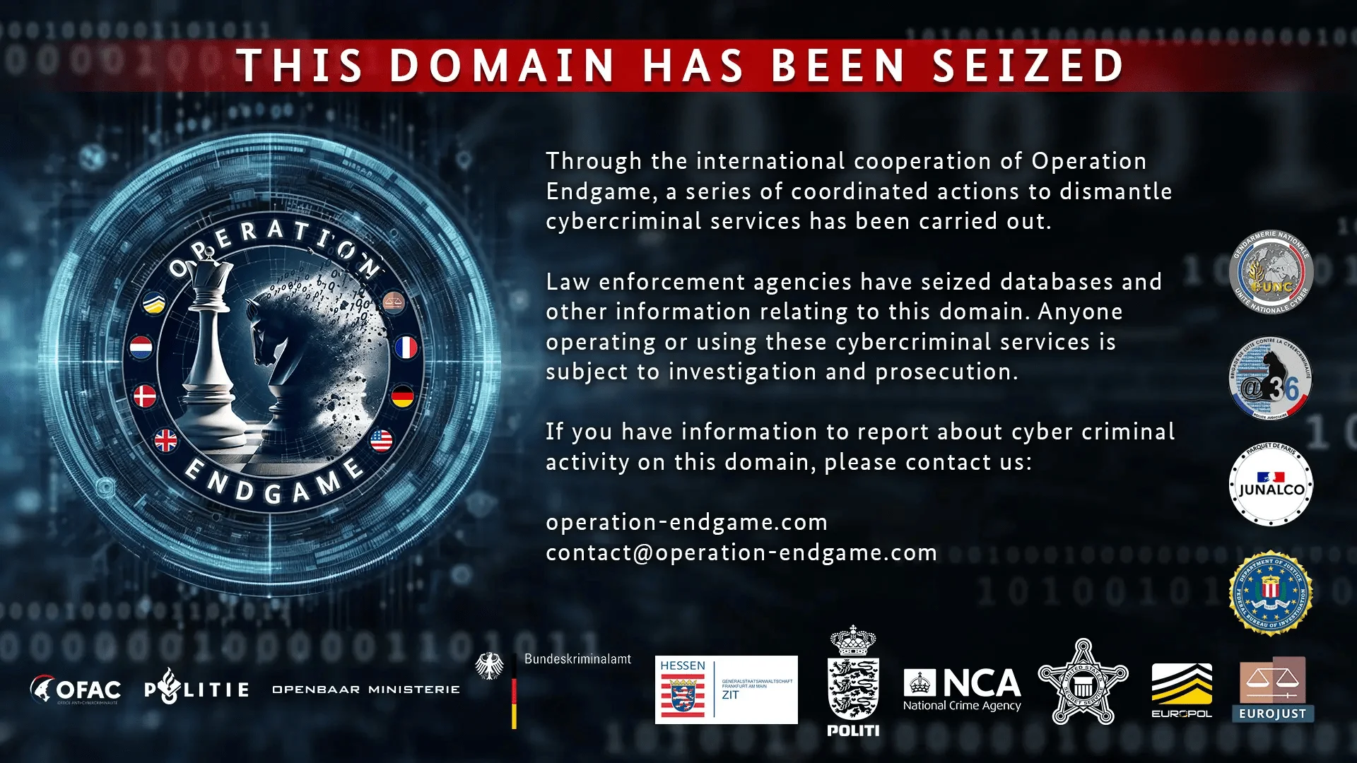 Seizure announcement used for the Operation Endgame campaign