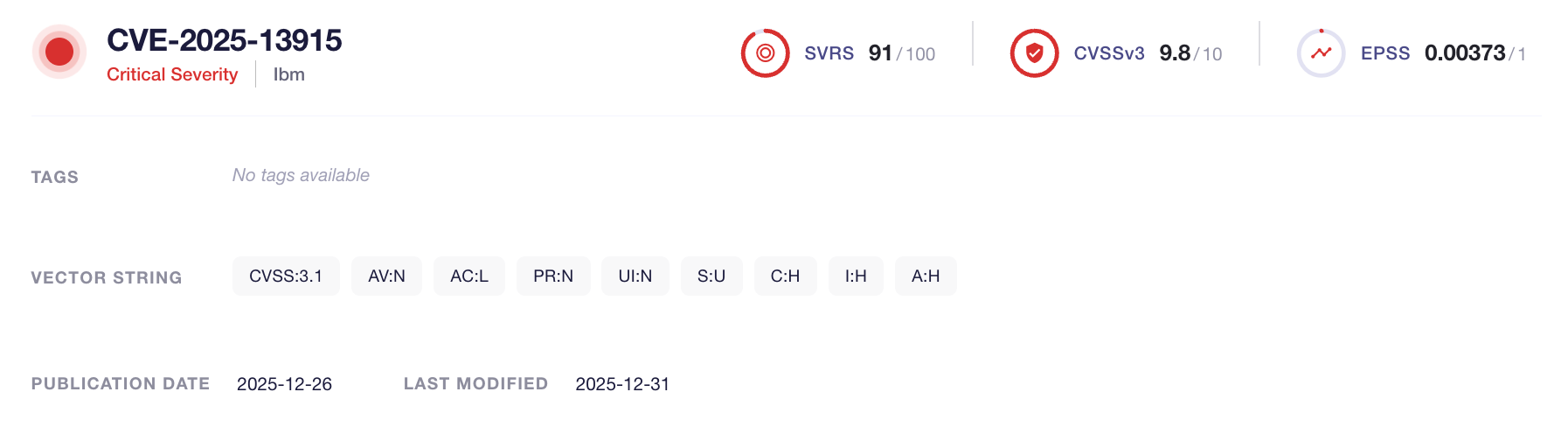 CVE-2025-13915 (SOCRadar Vulnerability Intelligence)