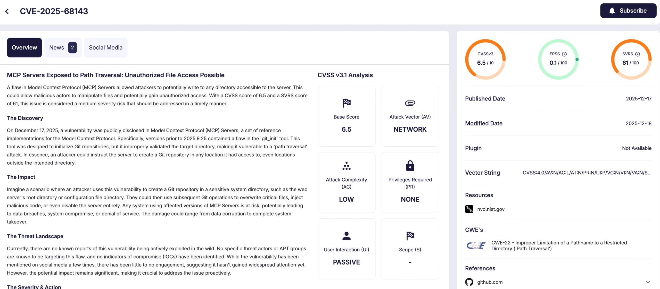 CVE-2025-68143 (SOCRadar Vulnerability Intelligence) 